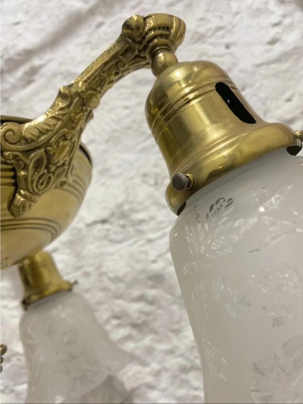 Antique 1930s Pan Light Art Nouveau Brass 3 Arm Chandelier Light Fixture